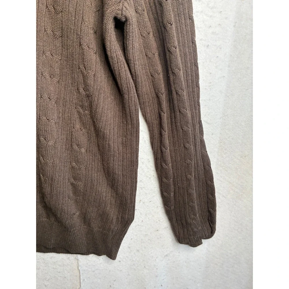 Eddie Bauer Mens Brown Cable Knit Cotton Crew Neck Sweater Large Tall L T 6298